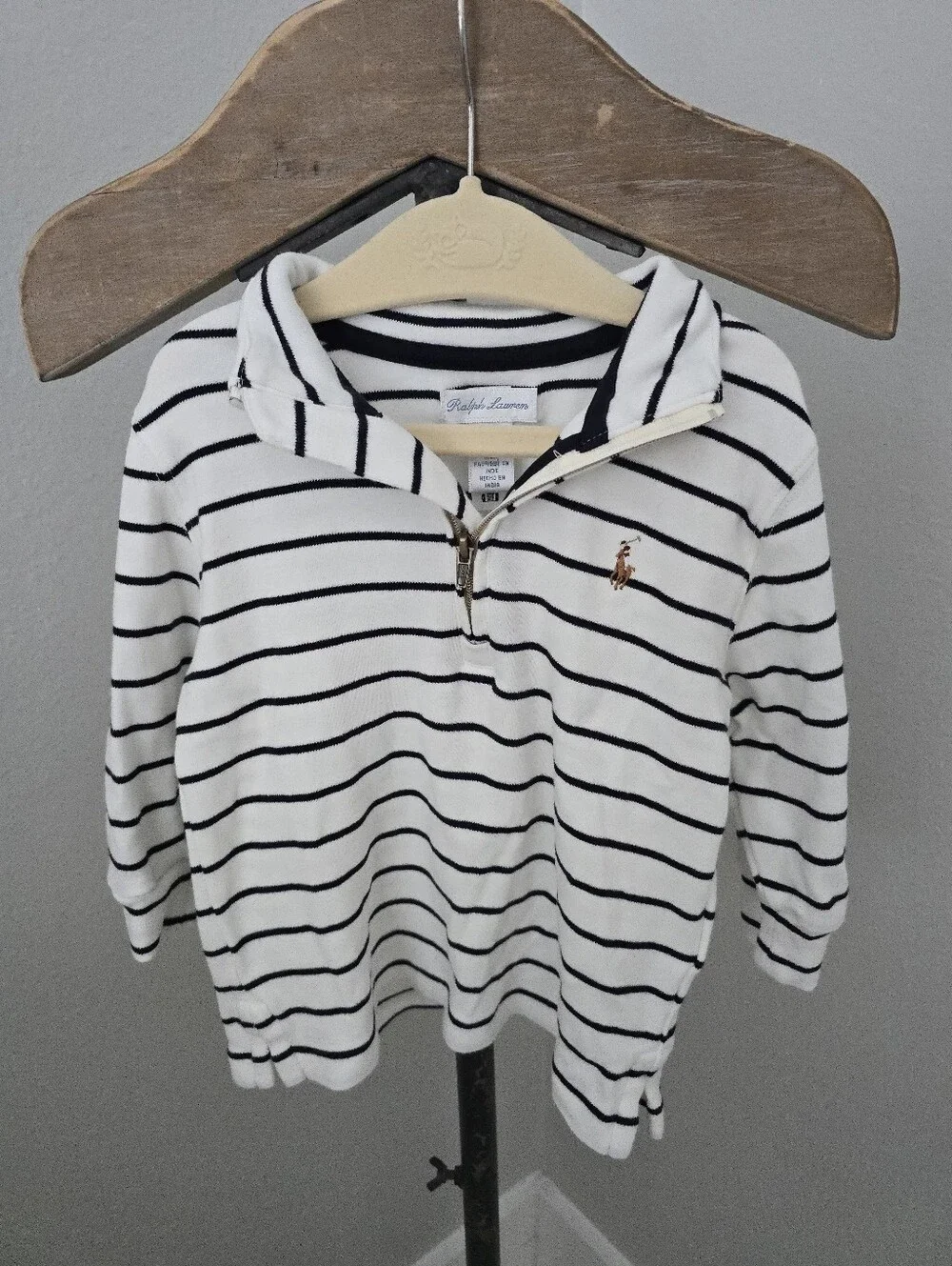 Ralph Lauren Kids White & Navy Striped Half-Zip Pullover 24 Months